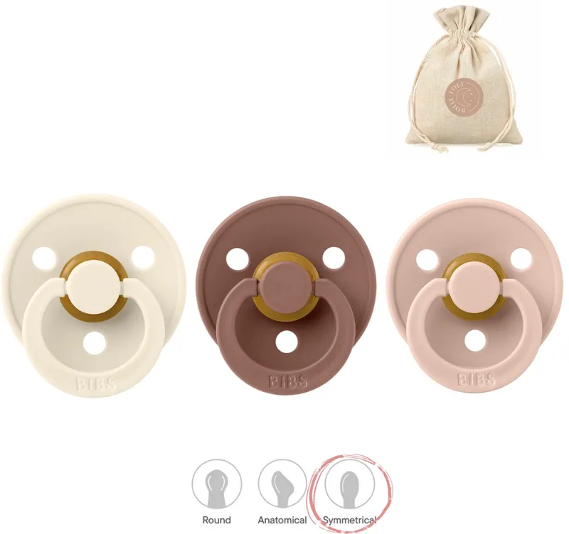 fopspenen symmetrisch - maat 2 (6-18 maanden) - ivory, woodchuck de BIBS en Blush – photo produit