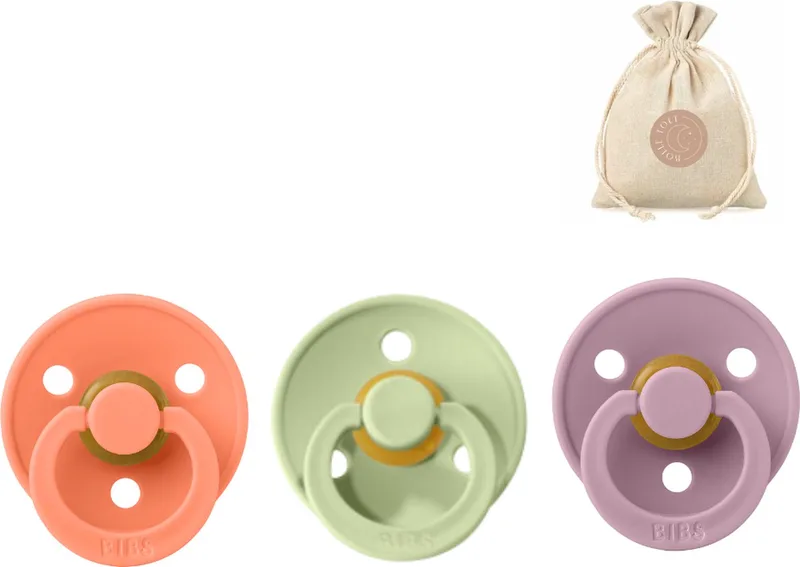 fopspenen T1 0-6 maanden - Heather en Pistache + BolleToet speenzakje de BIBS en Papaya – photo produit
