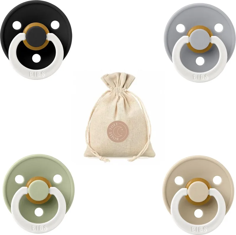 fopspenen T1 + speenzakje BolleToet - vanilla, sage en cloud - 0-6 maanden de BIBS en Glow in the dark black – photo produit