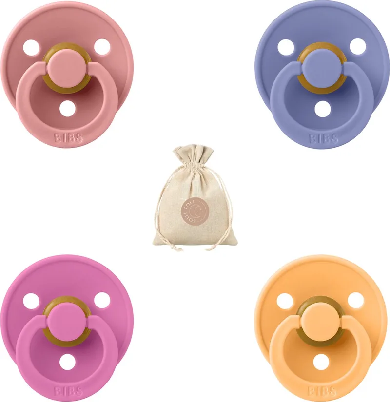 fopspenen T2 - Bubblegum, Sunkissed, Dusty pink en Peri - 6-18 maanden + BolleToet speenzakje de BIBS en Bubblegum, Sunkissed, Dusty pink en Peri – photo produit