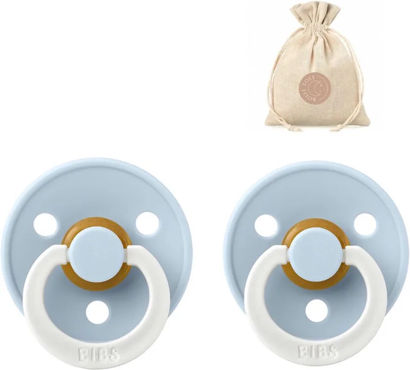 fopspenen T2 + speenzakje BolleToet - 2 stuks - 6-18 maanden de BIBS en Glow in the dark baby blue – photo produit