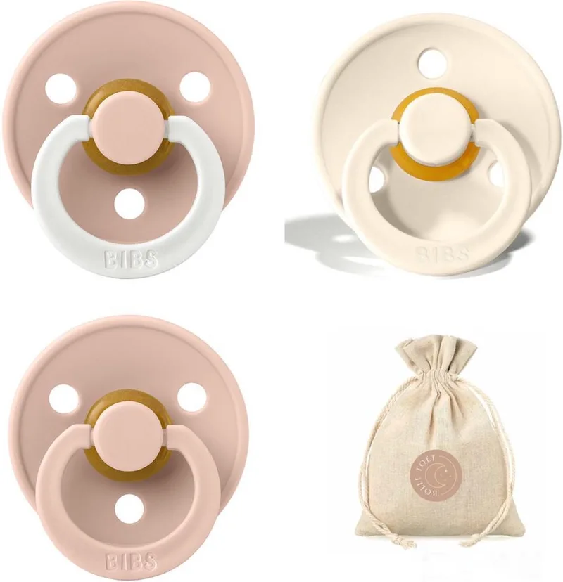 fopspenen T2 + speenzakje BolleToet - blush en ivory - 6-18 maanden de BIBS en Glow in the dark blush – photo produit