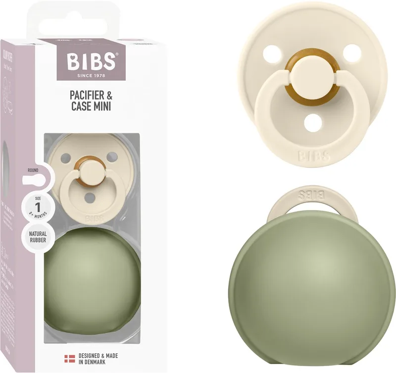 Mini speendoosje + Colour fopspeen - 2-delige set - compact & reisvriendelijk från BIBS i Elfenben, Sage – produktbild