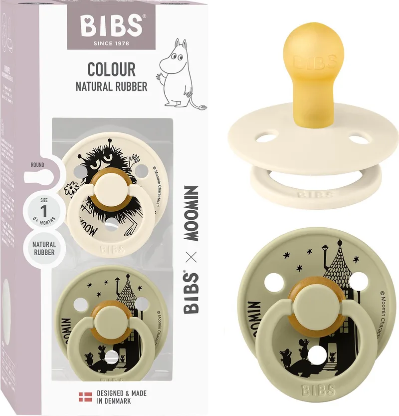 Moomin x BIBS Colour Fopspeen - 0-6 mnd - 2-pack - Rond - Ivory/Khaki de BIBS en Ivoire, Khaki – photo produit