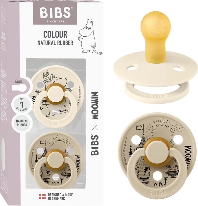 Moomin x BIBS Colour Fopspeen - 0-6 mnd - 2-pack - Rond - Ivory/Vanilla de BIBS en Ivoire, Vanilla – photo produit