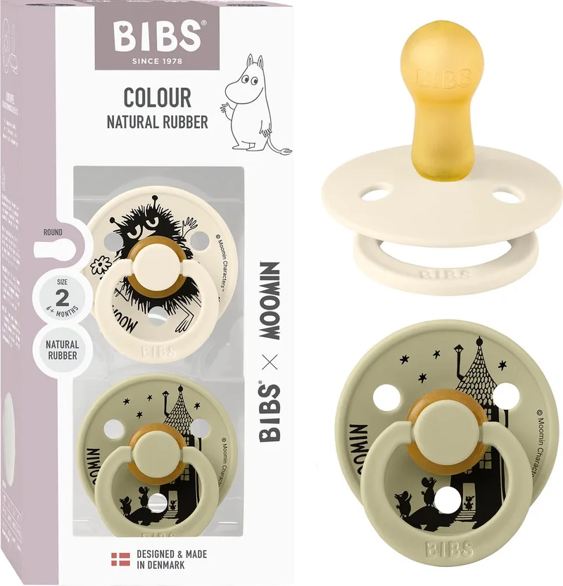 Moomin x BIBS Colour fopspeen 6-18 mnd, 2 stuks, rond, ivoor/kaki van BIBS in Ivoor, Khaki – productfoto
