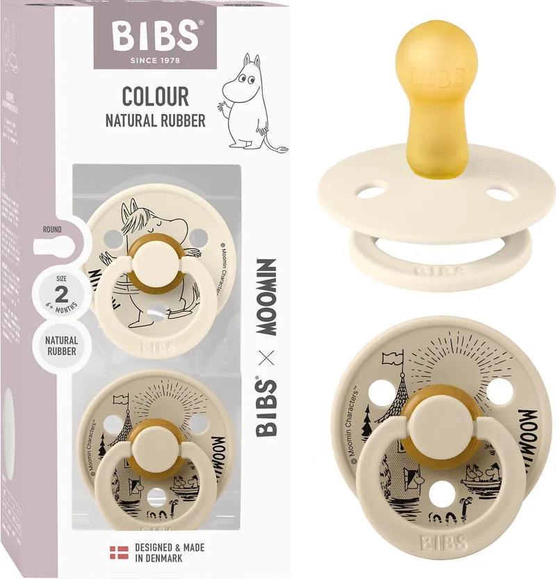 Moomin x BIBS Colour Fopspeen - 6-18 mnd - 2-pack - Rond - Ivory/Vanilla by BIBS in Ivory, Vanilla – product photo