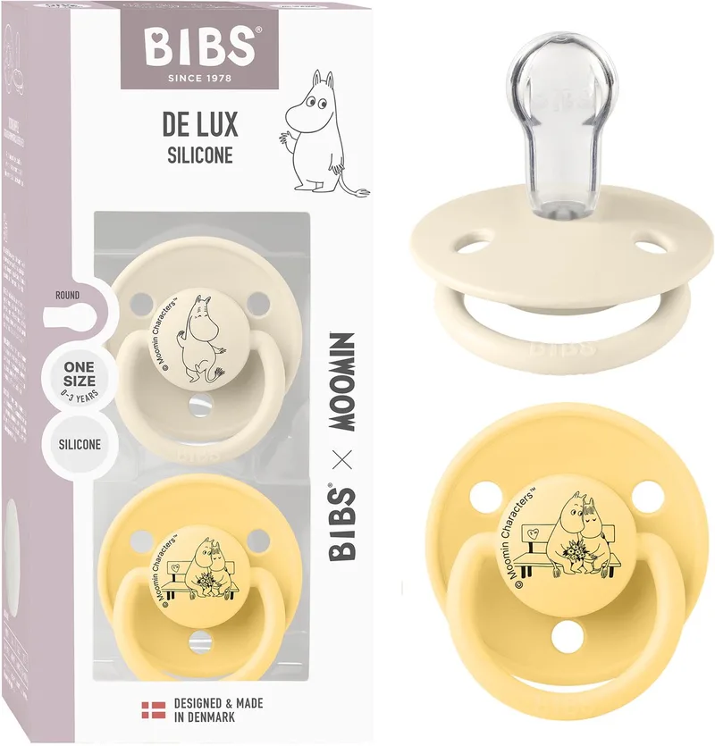 Moomin x BIBS De Lux Fopspeen - 0+ mnd - 2-pack - Rond - Ivory/Pale Butter by BIBS in Ivory, Pale Butter – product photo