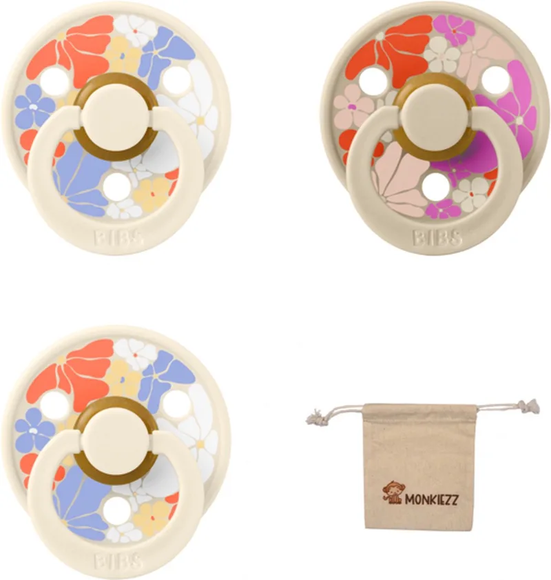 studio fopspenen maat 1 (0-6 maanden) Set 3 fopspenen + speenzakje - 2x Flower child ivory, 1x Flower child vanilla de BIBS en Flower Child Ivory, Flower Child Vanilla – photo produit