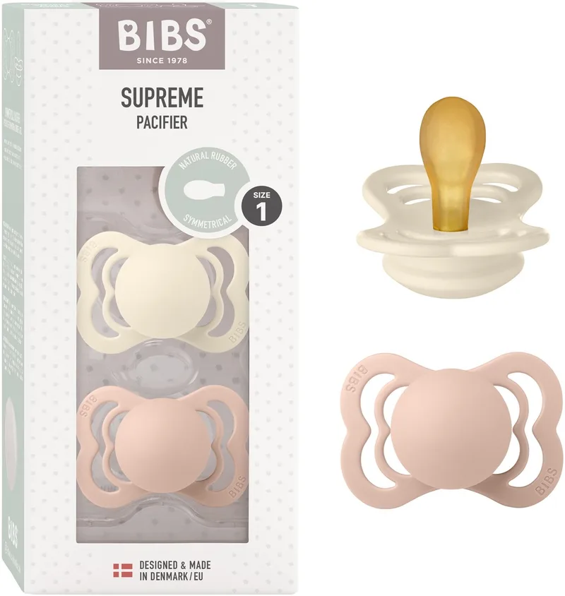 Supreme Fopspeen - 0-6 mnd - 2-pack - Symmetrisch - Ivory/Blush van BIBS in Ivoor, Blush – productfoto