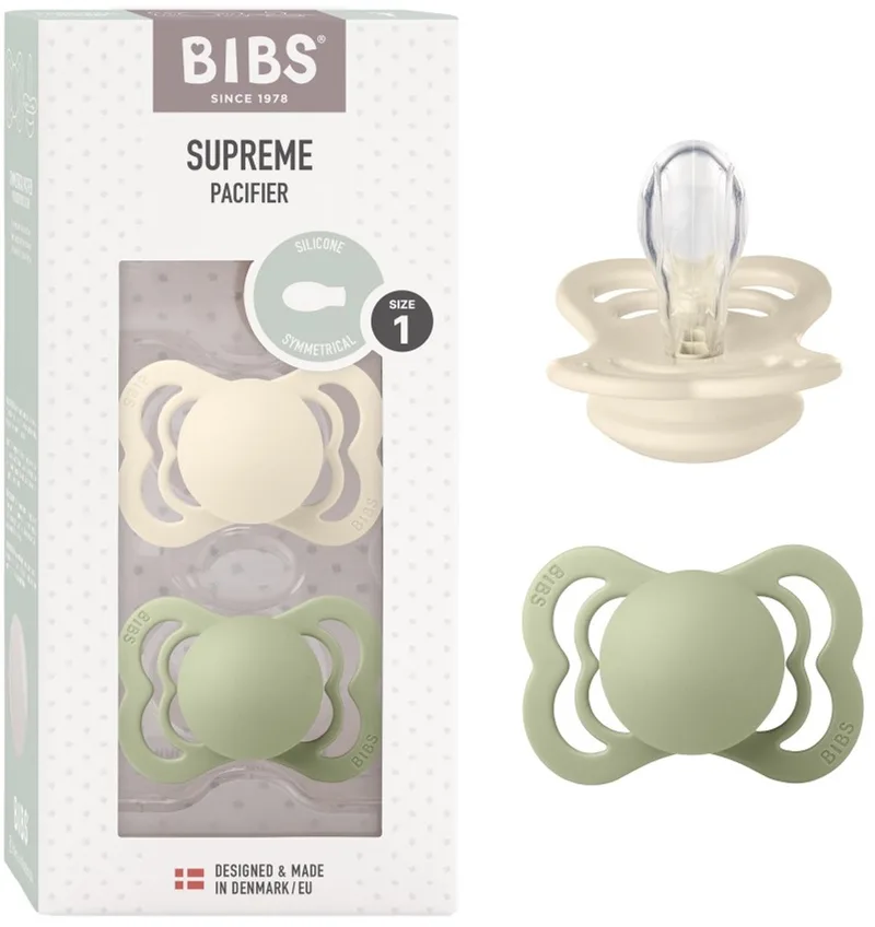 Supreme Fopspeen - 0-6 mnd - 2-pack - Symmetrisch - Ivory/Sage van BIBS in Ivoor, Sage – productfoto