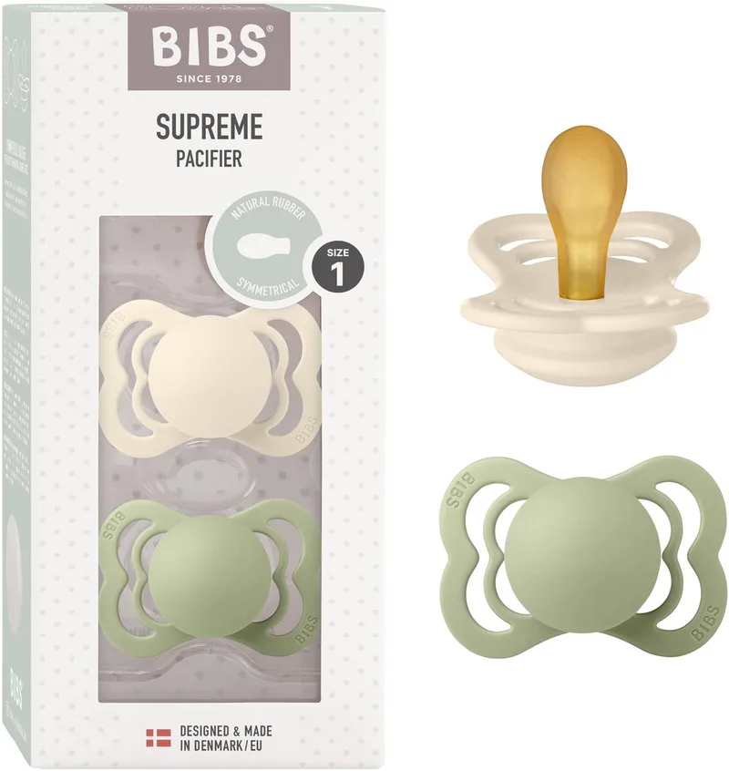 Supreme Fopspeen - 0-6 mnd - 2-pack - Symmetrisch - Ivory/Sage van BIBS in Ivoor, Sage – productfoto