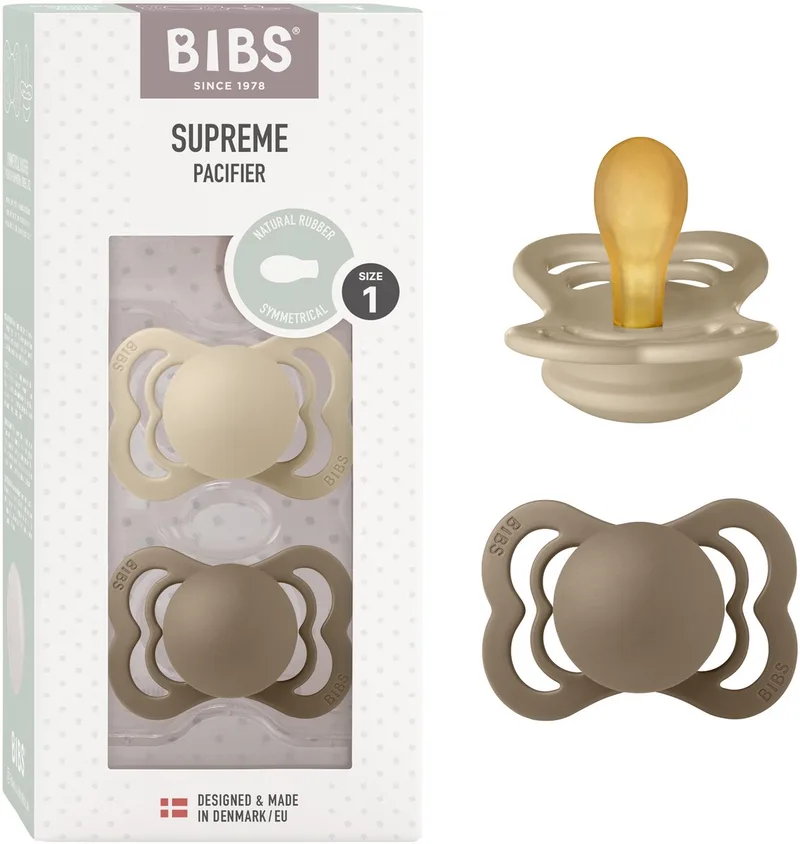 Supreme Fopspeen - 0-6 mnd - 2-pack - Symmetrisch - Vanilla/Dark Oak van BIBS in Vanilla, Dark Oak – productfoto