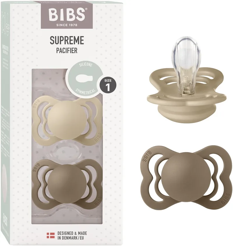 Supreme Fopspeen - 0-6 mnd - 2-pack - Symmetrisch - Vanilla/Dark Oak van BIBS in Vanilla, Dark Oak – productfoto