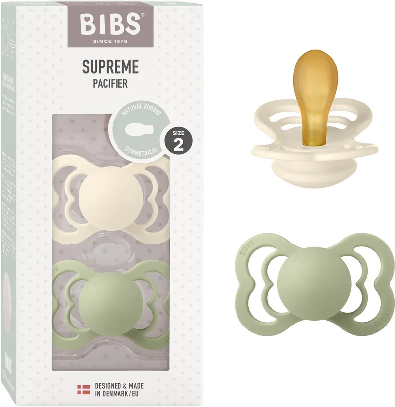 Supreme Fopspeen - 6-18 mnd - 2-pack - Symmetrisch - Ivory/Sage de BIBS en Ivoire, Sage – photo produit