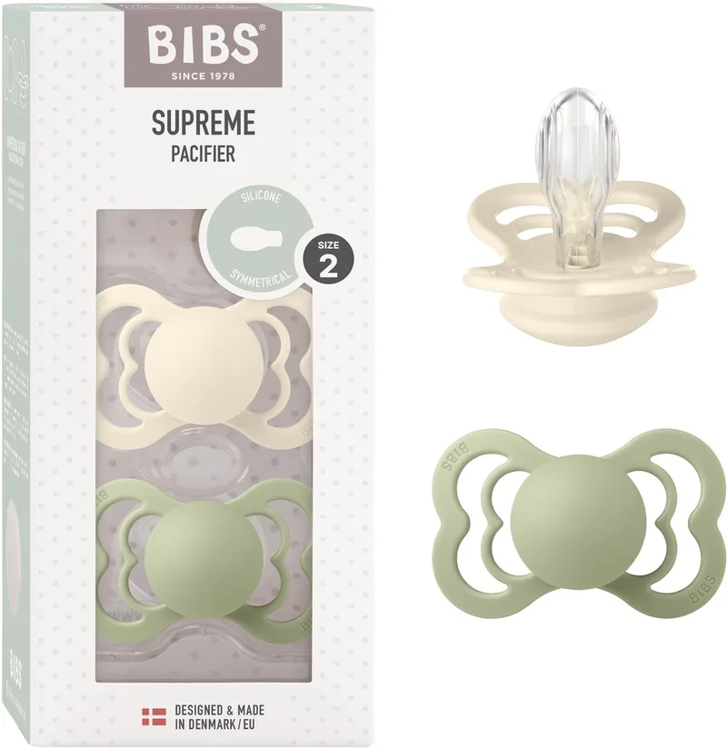 Supreme Fopspeen - 6-18 mnd - 2-pack - Symmetrisch - Ivory/Sage van BIBS in Ivoor, Sage – productfoto