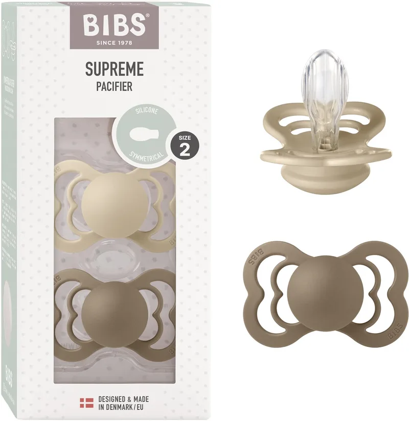 Supreme Fopspeen - 6-18 mnd - 2-pack - Symmetrisch - Vanilla/Dark Oak van BIBS in SVanilla, Dark Oak – productfoto