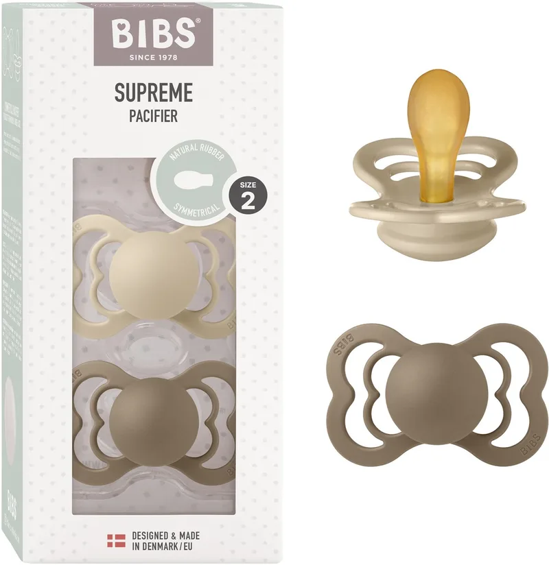 Supreme Fopspeen - 6-18 mnd - 2-pack - Symmetrisch - Vanilla/Dark Oak by BIBS in Vanilla, Dark Oak – product photo