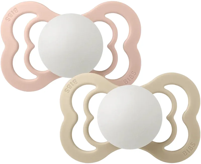 Supreme Glow In The Dark Blush/Vanilla 6+ mnd 2 Stuks Silicone Fopspeen 260357 de BIBS en Rose, Beige – photo produit