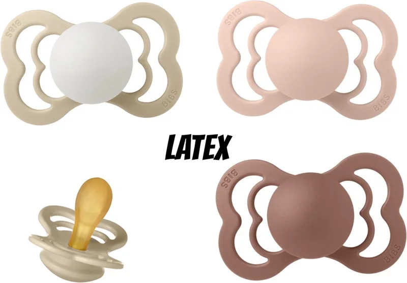 Supreme Latex fopspeen 0-6 maand 4 stuks maat 1 de BIBS en Blush, Woodchuck, Vanilla en Vanilla Night Glow – photo produit