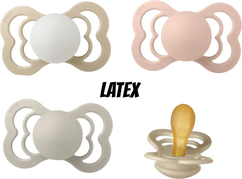 Supreme Latex Fopspeen 0-6 maand set 4 stuks maat 1 de BIBS en Vanilla, Sand, Blush en Vanilla glow – photo produit
