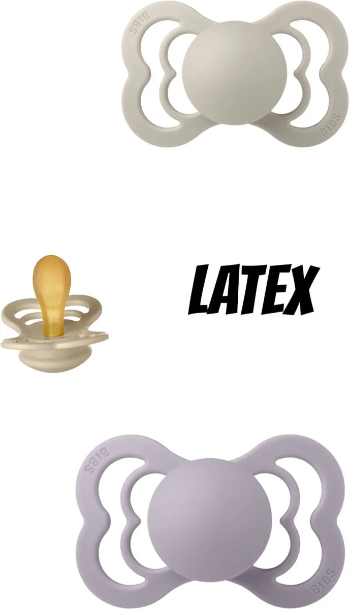 Supreme Latex fopspeen 6-18 maand 3 stuks maat 2 von BIBS in Vanilla, Sand en Fossil Grey – Produktfoto