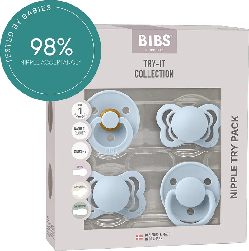 Try-it collection Fopspeen - 0-6 mnd - 4-pack van BIBS in Baby Blue – productfoto