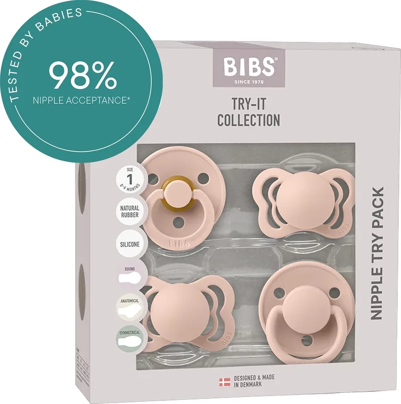 Try-it collection Fopspeen - 0-6 mnd - 4-pack van BIBS in Blush – productfoto