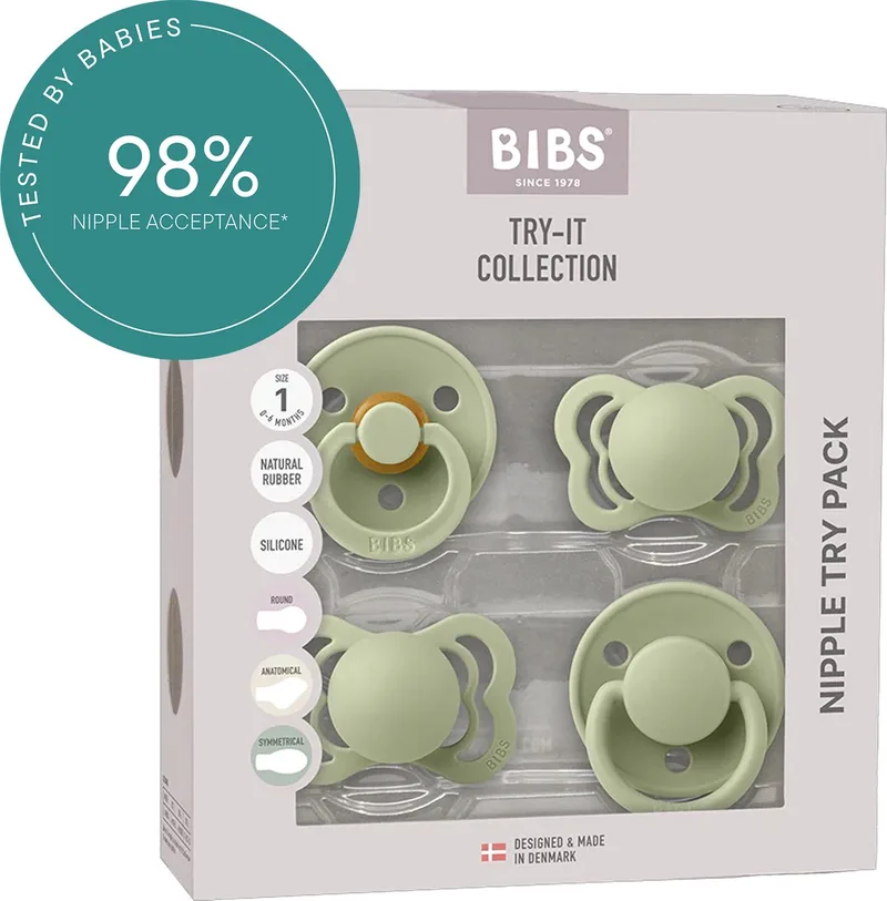 Try-it collection Fopspeen - 0-6 mnd - 4-pack van BIBS in Sage – productfoto