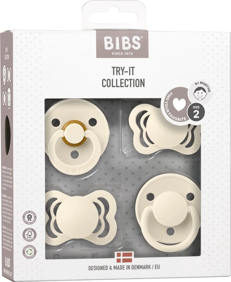 Try-it collection Fopspeen - 6-18 mnd - 4-pack van BIBS in Ivoor – productfoto