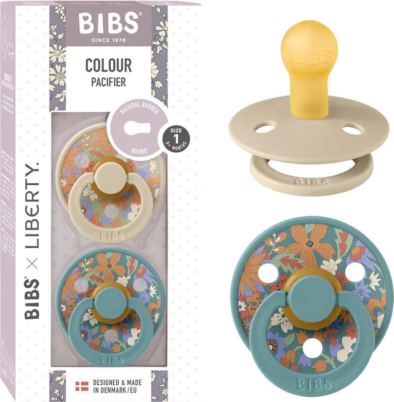x Liberty Colour Fopspeen - 0-6 mnd - 2-pack - Rond - June Blossom/Vanilla Hush by BIBS in June Blossom Vanilla Hush Mix – product photo