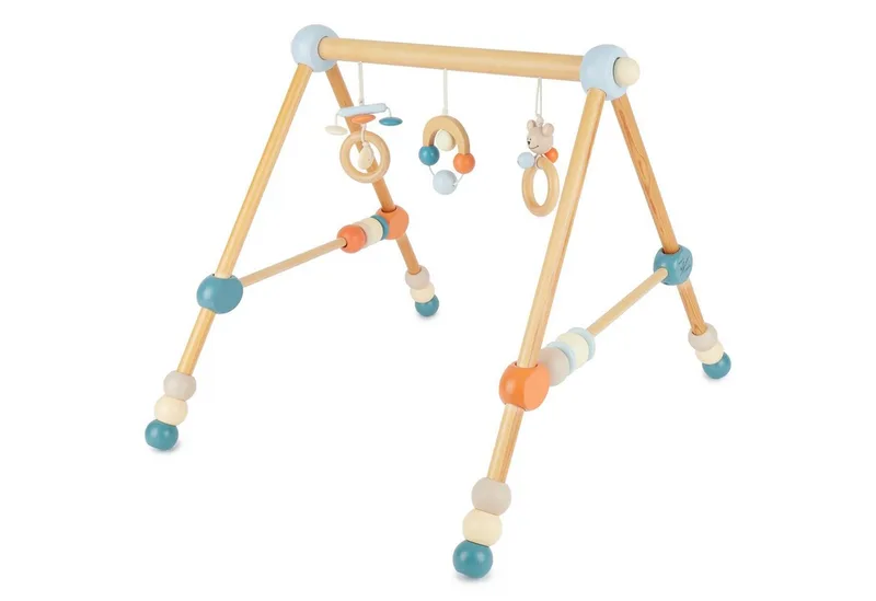 Baby Gym Bieco Spieltrapez höhenverstellbar Spielbogen Baby Holz van Bieco in Blauw – productfoto