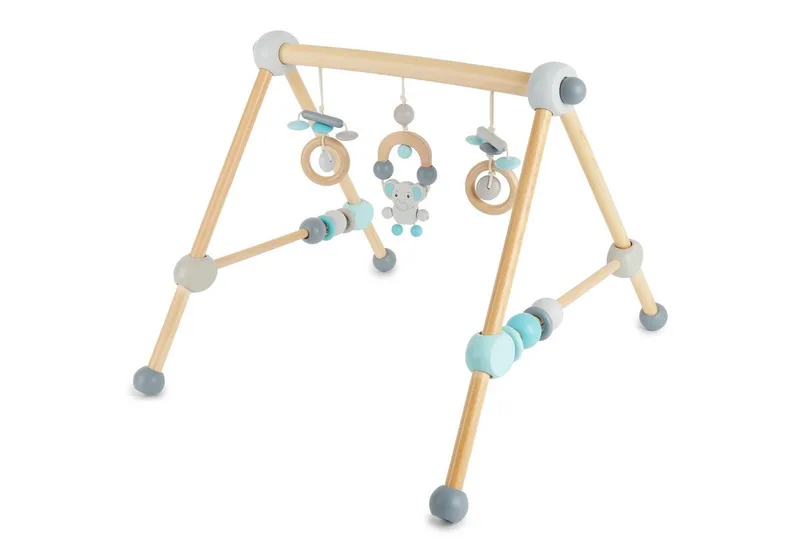 Baby Gym Bieco Spieltrapez Spielbogen Baby Holz mit Figuren & Kugeln van Bieco in Blauw – productfoto