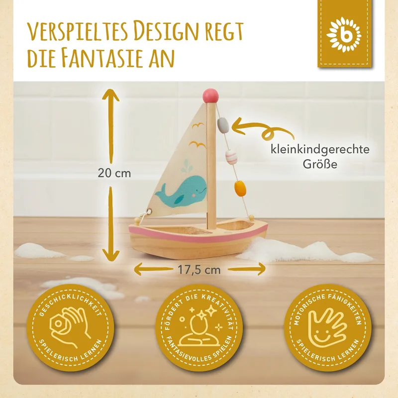 Badespielzeug Bieco Segelboot Spielzeug Kinder Holz Wasserspielzeug 20x18cm de Bieco en Blanc – photo produit 2 sur 3