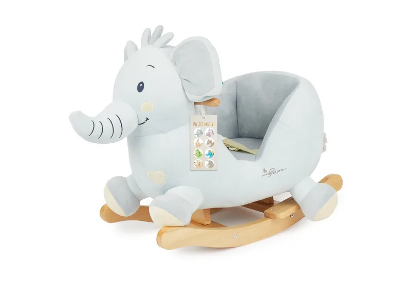 Schaukeltier Schaukelpferd Elefant aus Plüsch & Holz – Wippe ab 9 Monaten från Bieco – produktbild
