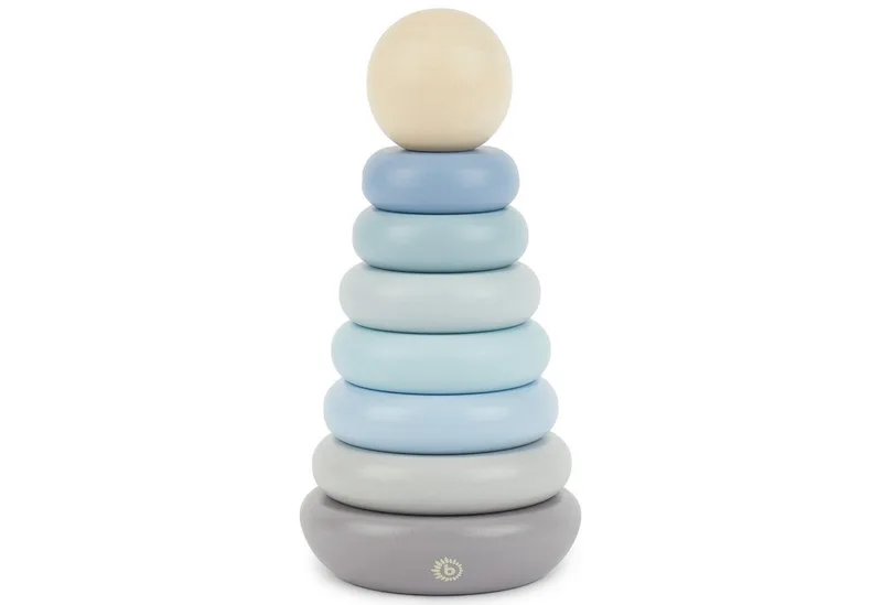 Stapelspielzeug Stapelturm Baby Holz 19 cm Steckspiel ab 1 Jahr Stapelringe Baby de Bieco en Bleu – photo produit