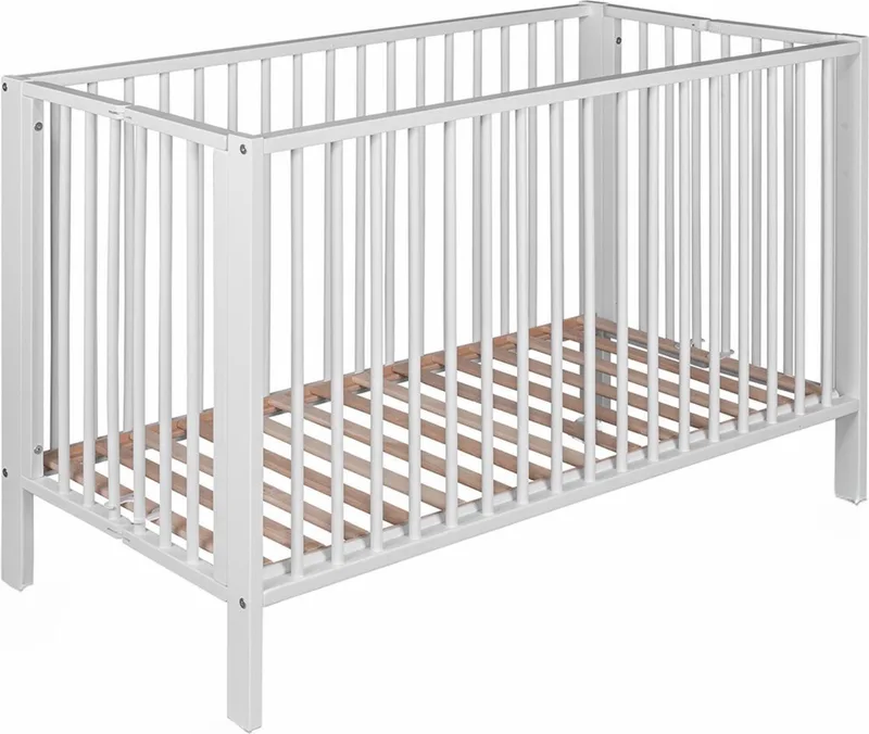Baby Bed / Ledikant Inklapbaar 60x120 cm Met Verstelbare Bodem & Massief Hout de Born Lucky en Blanc – photo produit