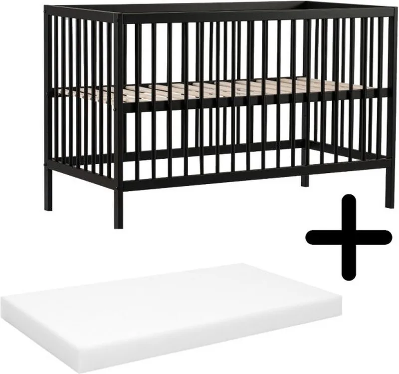 Baby Bed Mees 60 x 120 cm Met Matras van Born Lucky in Zwart – productfoto
