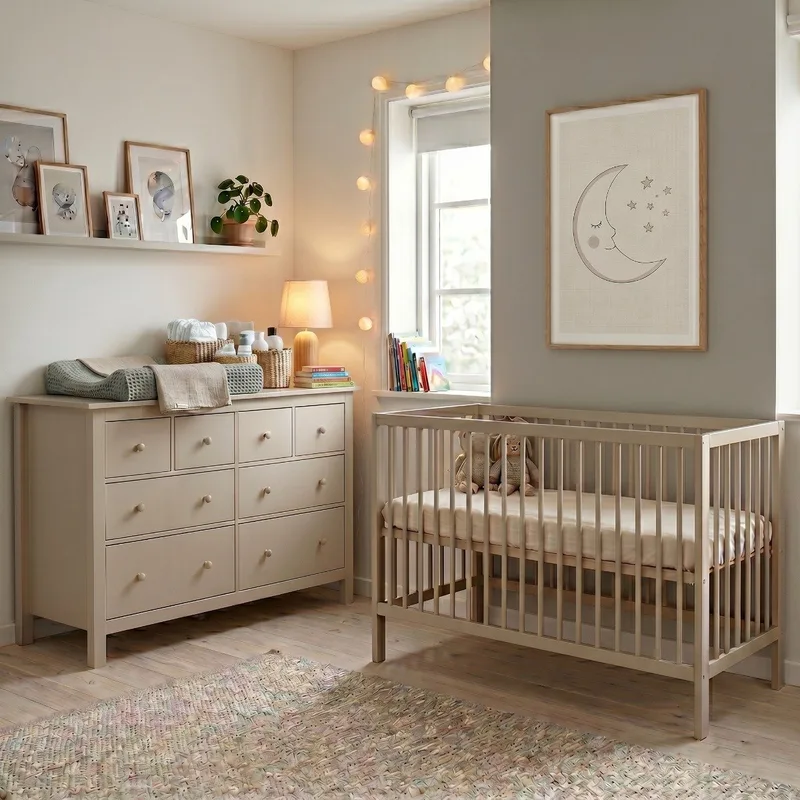 Babykamer 2 Delig Baby Bed Mees + Commode Bastia Clay – Vanaf Geboorte tot ca. 2,5 Jaar de Born Lucky en Beige – photo produit