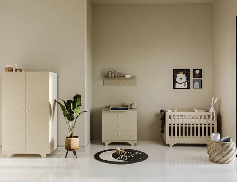 ® Babykamer Rome Babybed & Commode & Kledingkast Verstelbare bodem Clay by Born Lucky in Beige – product photo