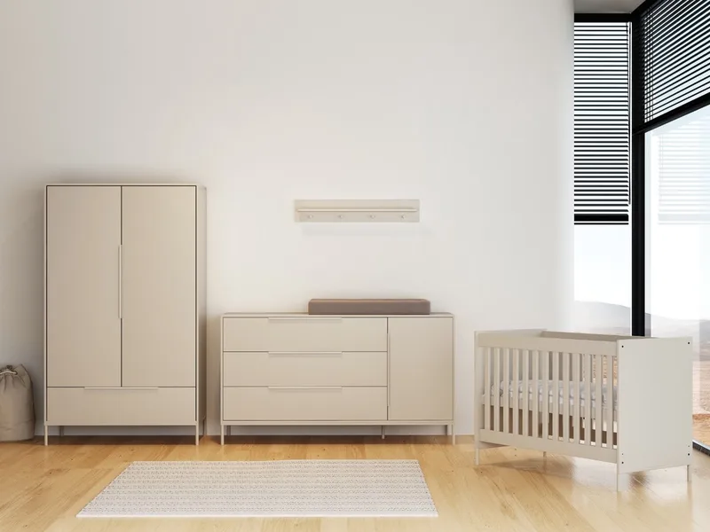 Belmond Babykamer 3-Delig – Ledikant, XL Commode en Kast – Vanaf Geboorte tot ca. 2,5 Jaar de Born Lucky en Beige – photo produit