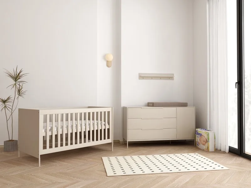 Belmond Meegroei Babykamer 2 Delig Compleet – Baby bed 70x140 cm & XL Commode – Clay by Born Lucky in Beige – product photo