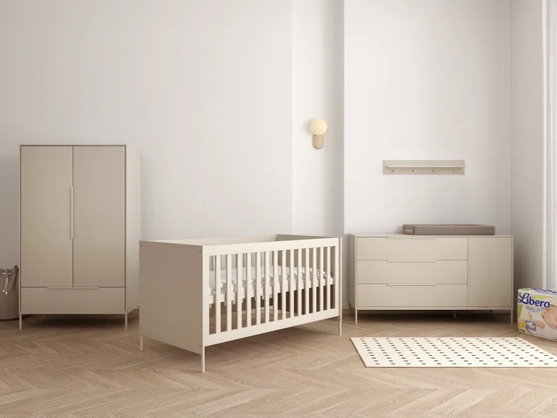 Belmond Meegroei Babykamer 3 Delig Compleet – Baby bed 70x140 cm – Commode – Kast – Clay by Born Lucky in Beige – product photo