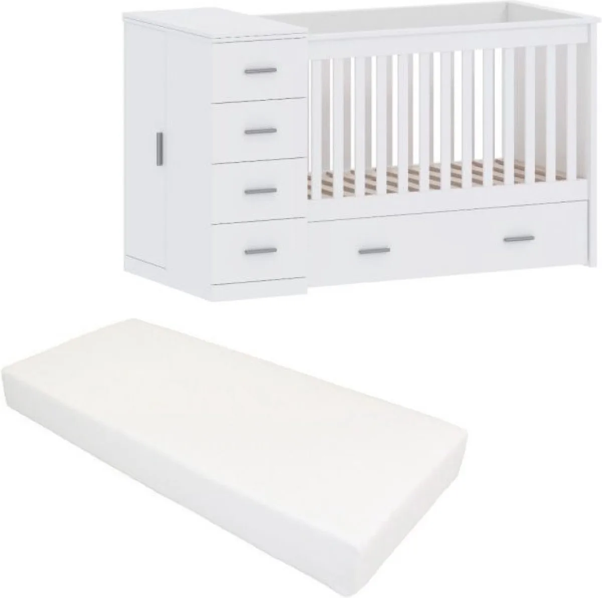 Cabino Combi Ledikant Memphis Met Matras van Born Lucky in Wit – productfoto
