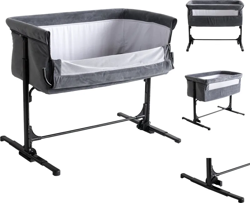 Co Sleeper Velvet Grijs - In hoogte verstelbaar - Tot 9 kg de Born Lucky en Anthracite – photo produit
