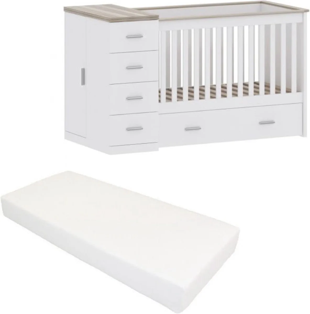 Combi Ledikant Memphis Grijs Met Matras van Born Lucky in Wit – productfoto