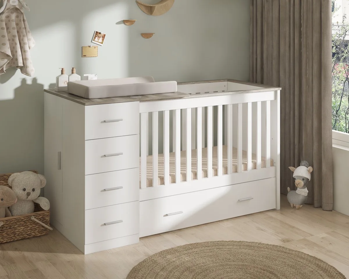 Combi Ledikant Memphis Grijs van Born Lucky in Wit – productfoto