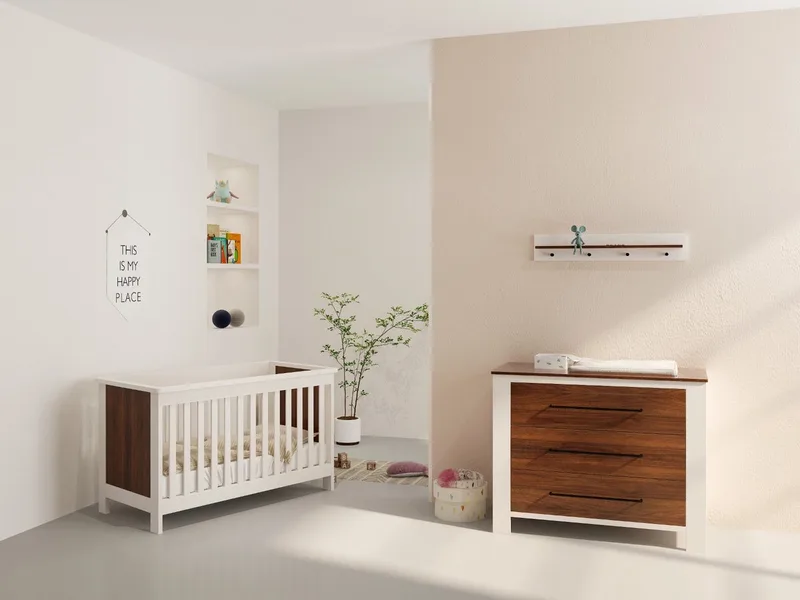 Dallas Babykamer 2-Delig – Ledikant en Commode – Vanaf Geboorte tot ca. 2,5 Jaar van Born Lucky in Walnoot – productfoto