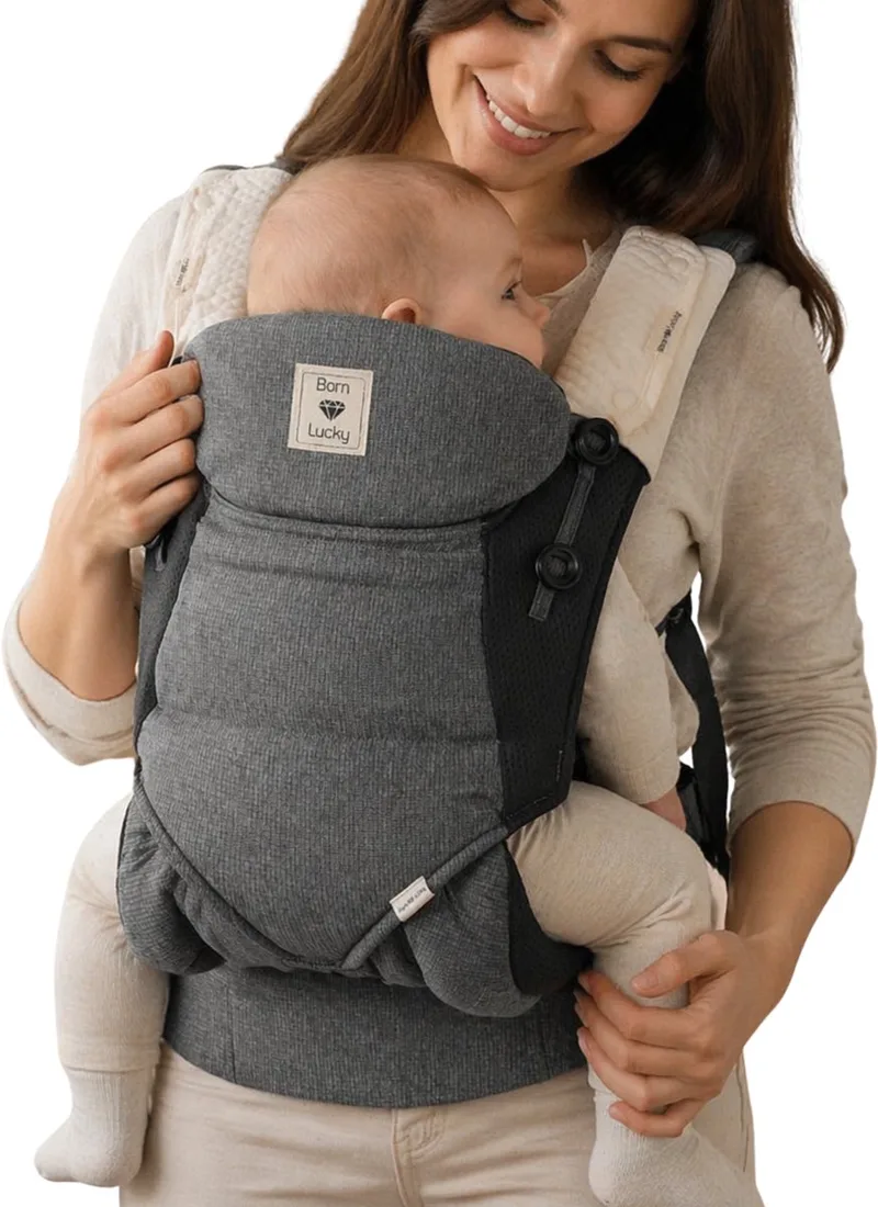 Draagzak Baby – Verstelbaar 4 tot 36 Maanden – Buik en Rugdrager – Inclusief Zonnenkap by Born Lucky in Grey – product photo