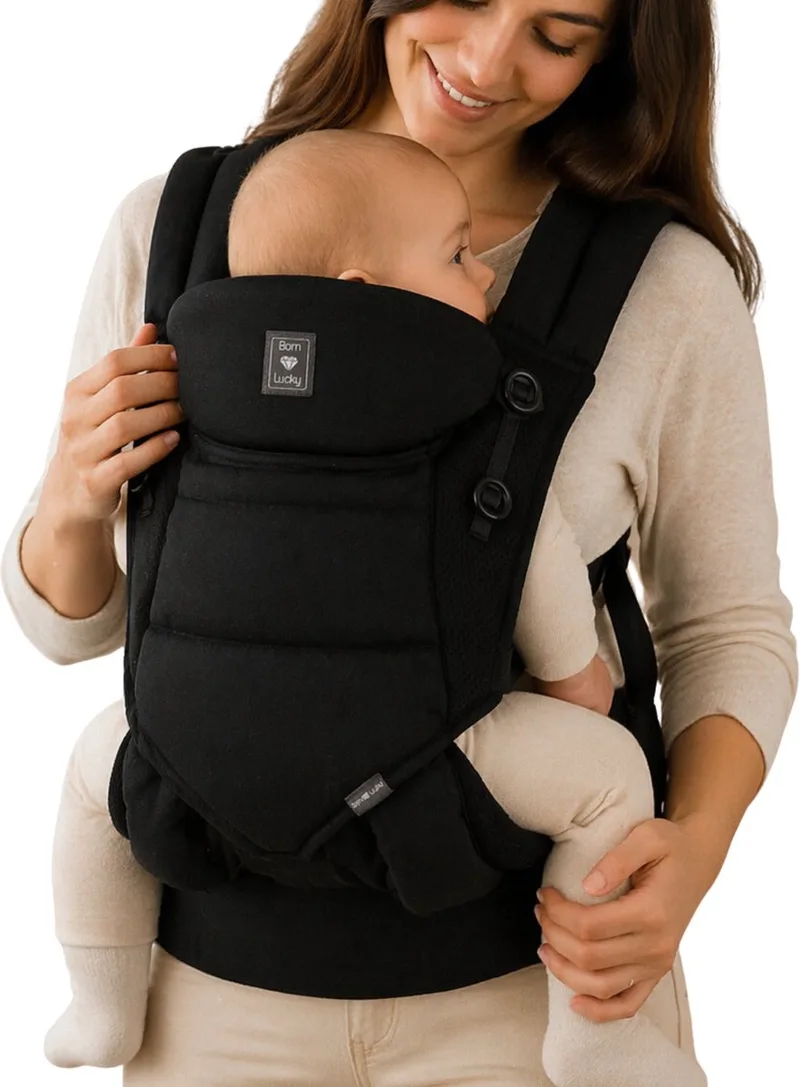 Draagzak Baby – Verstelbaar 4 tot 36 Maanden – Buik en Rugdrager – Inclusief Zonnenkap by Born Lucky in Black – product photo